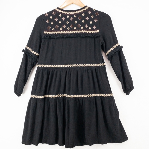 American Eagle Outfitters Dress Womens Small Black Boho Gauzy Fringe Embroidered - Picture 10 of 13